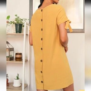 Lulus Shift Dress Maeve Mustard Yellow Button Back Tie Sleeve Linen Size XS MEW